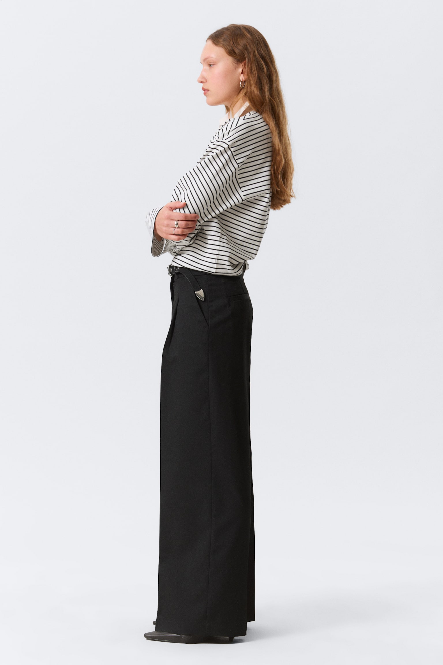 High Waisted Wide Leg Suiting Trousers - Zwart/Donkergrijs gemêleerd - 3