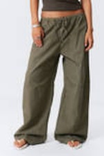 Khaki - Verwaschene Ripstop Hose mit lockerer Passform - 1
