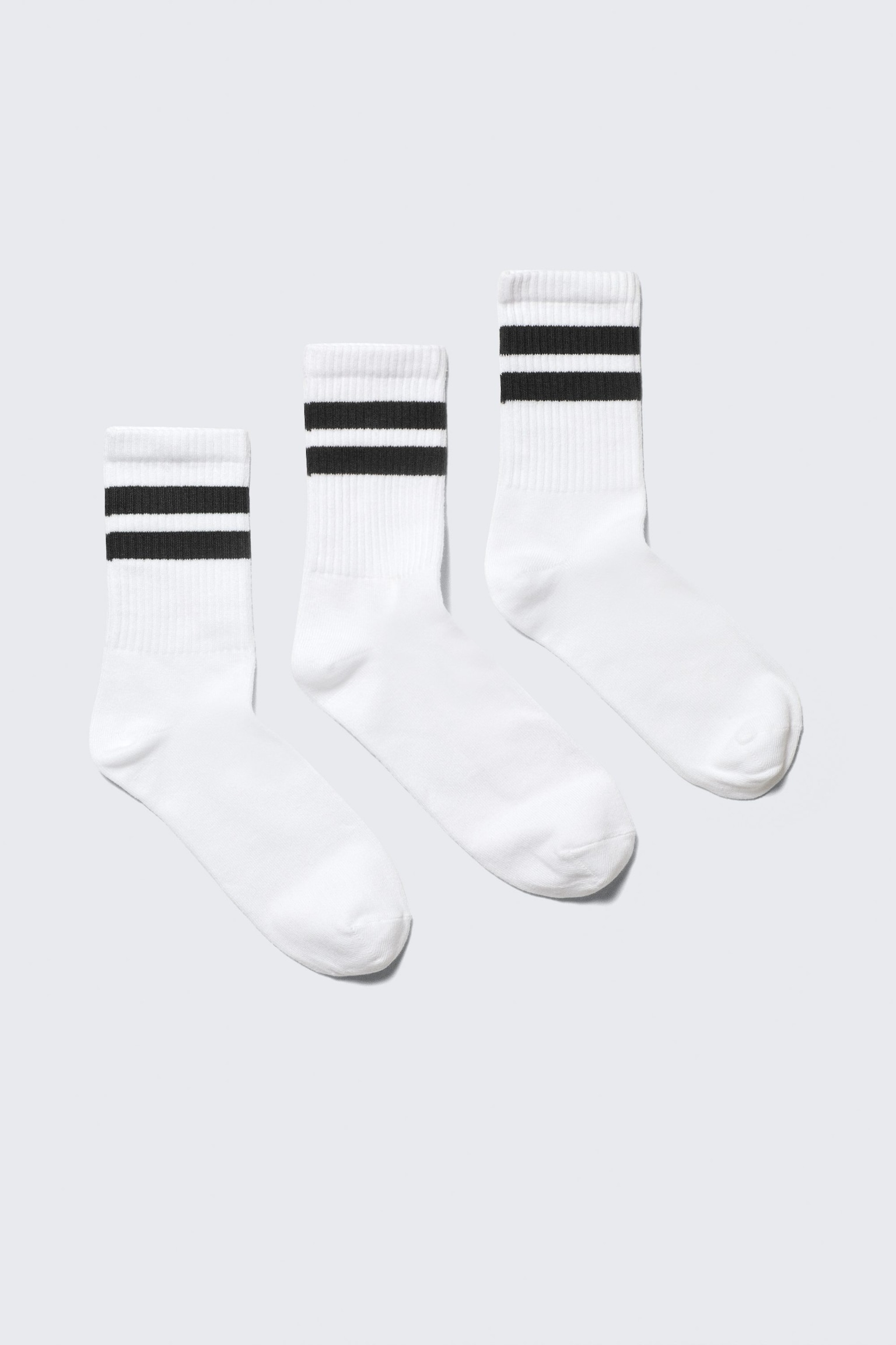 3-pack Striped Sport Socks - White w black stripes