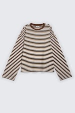 Rayures marron et blanc - T-shirt en coton à manches longues - 0