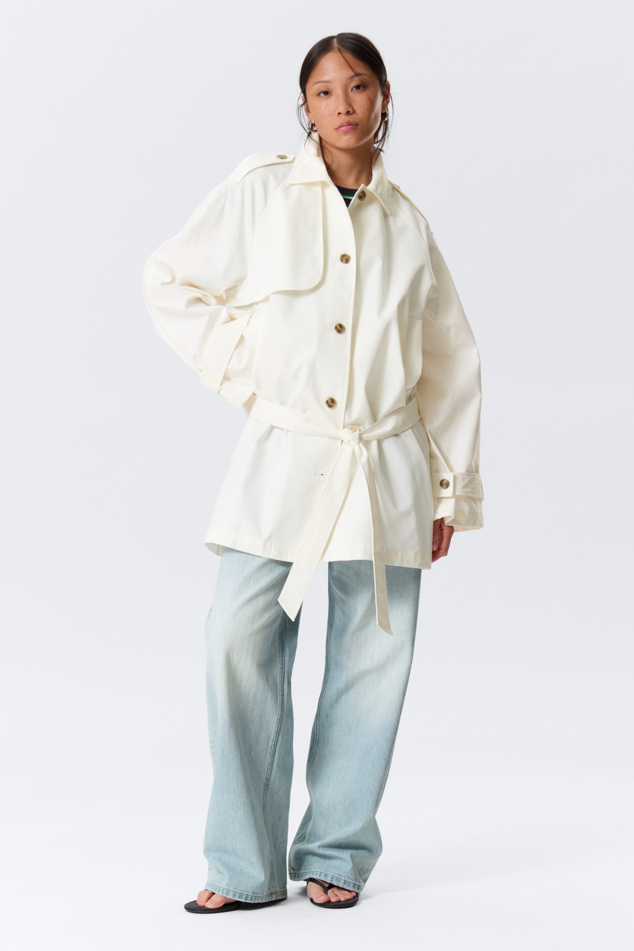 White - ROSABEL LOOSE SINGLE-BREASTED TRENCH COAT - 1