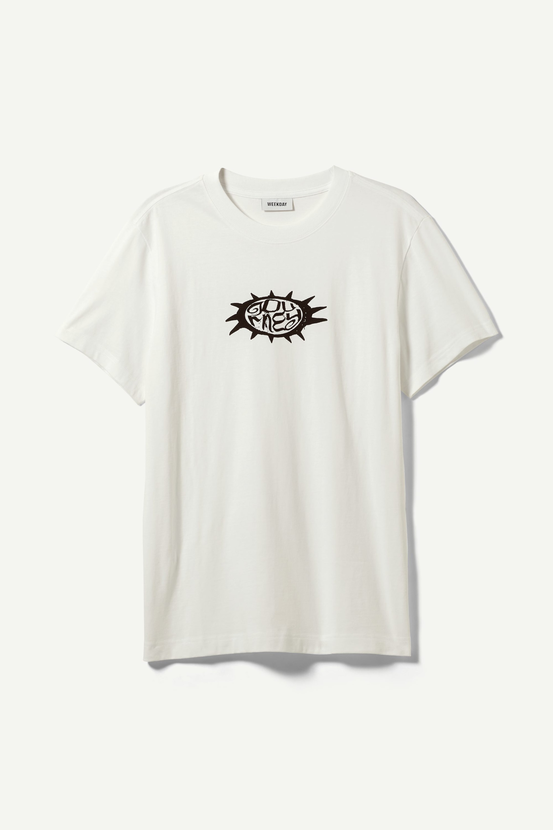 White w spikey - Relaxed Graphic Printed Tee - 0