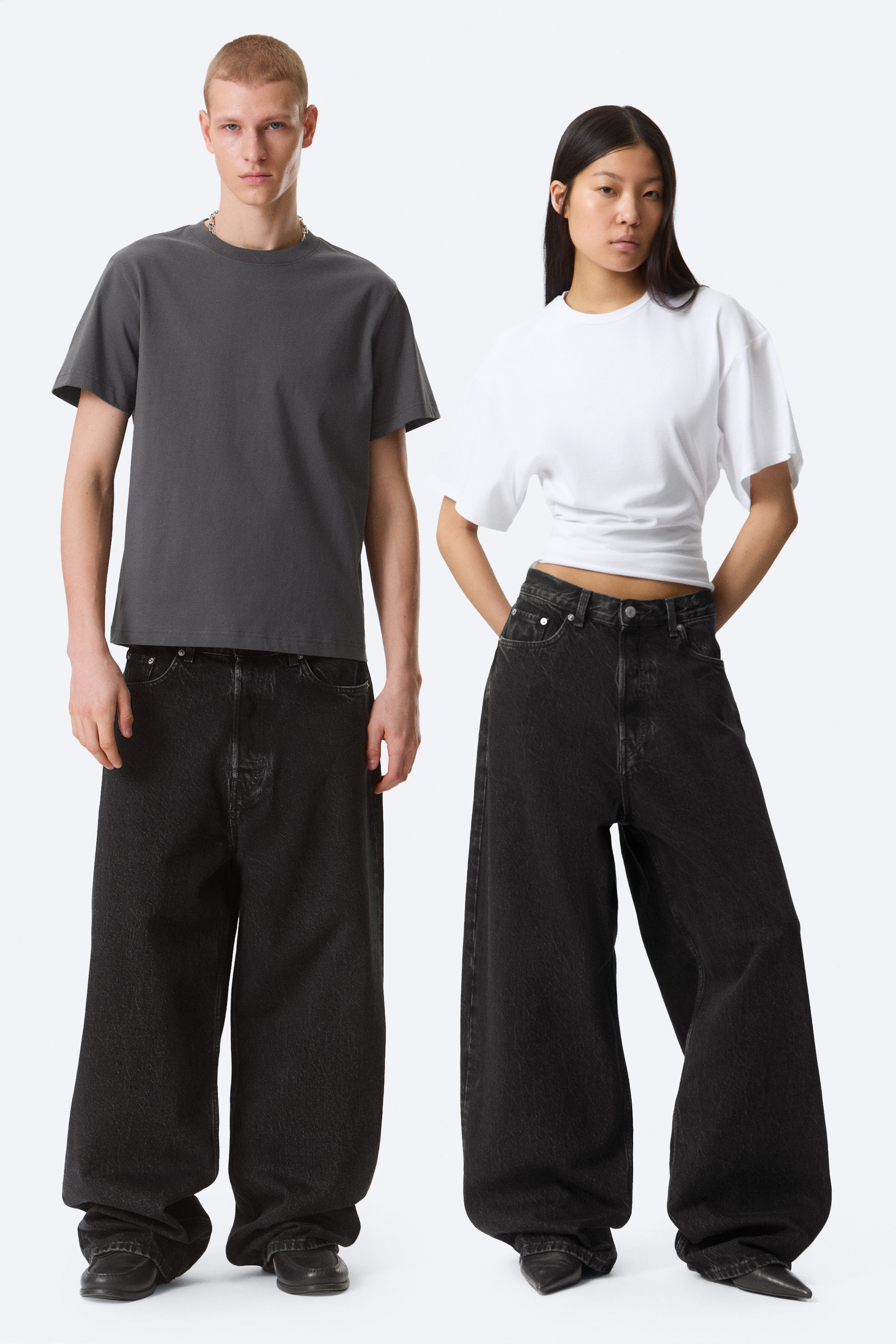 Black Rinse - Black - Astro Mid Rise Baggy Faux Leather Pocket Jeans - 1