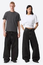 Black Rinse - Black - Astro Mid Rise Baggy Faux Leather Pocket Jeans - 0