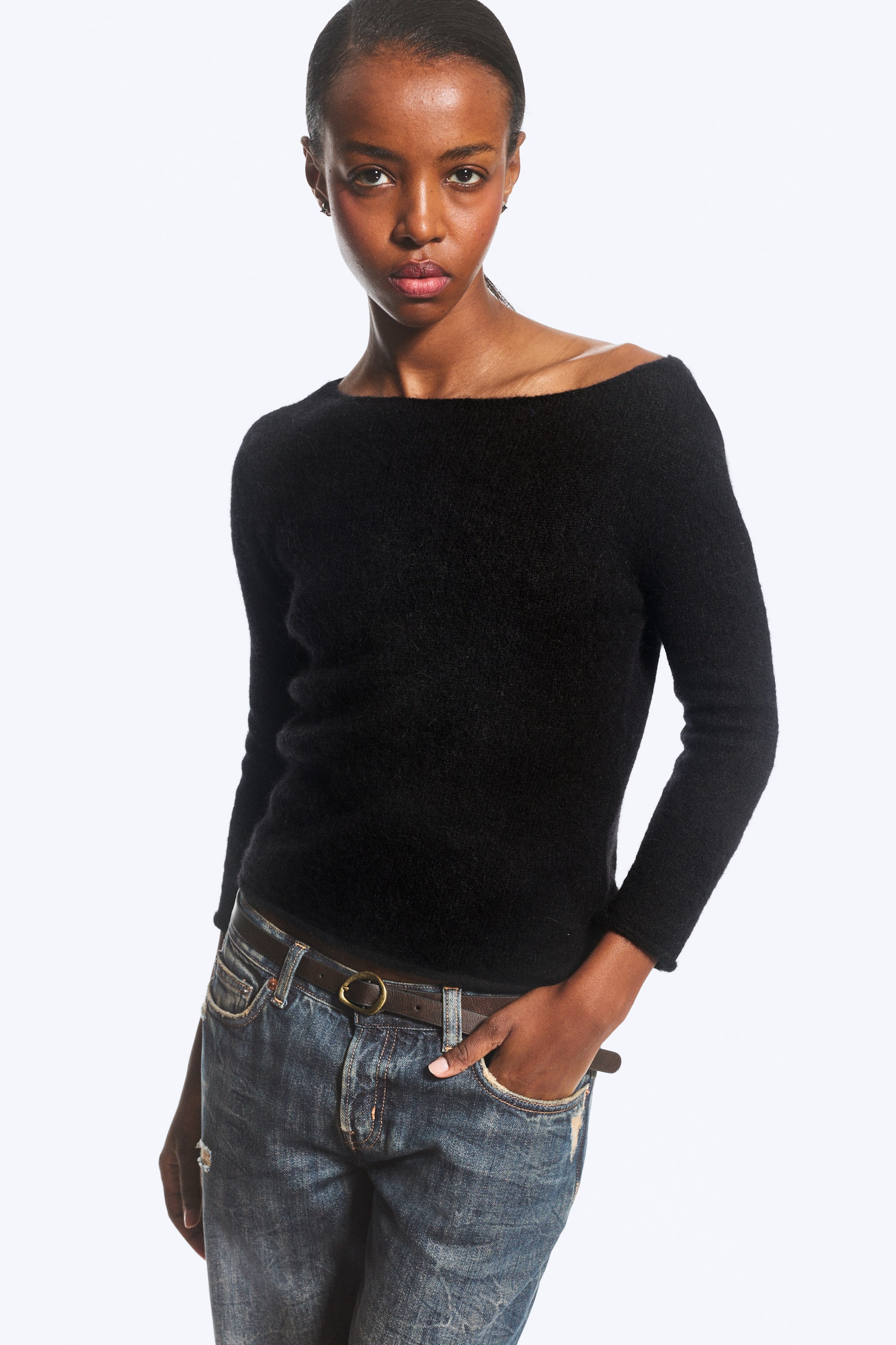 Visualizza immagine più grande: Maglione misto alpaca con scollo a barchetta - Nero - DONNA | H&M IT 1