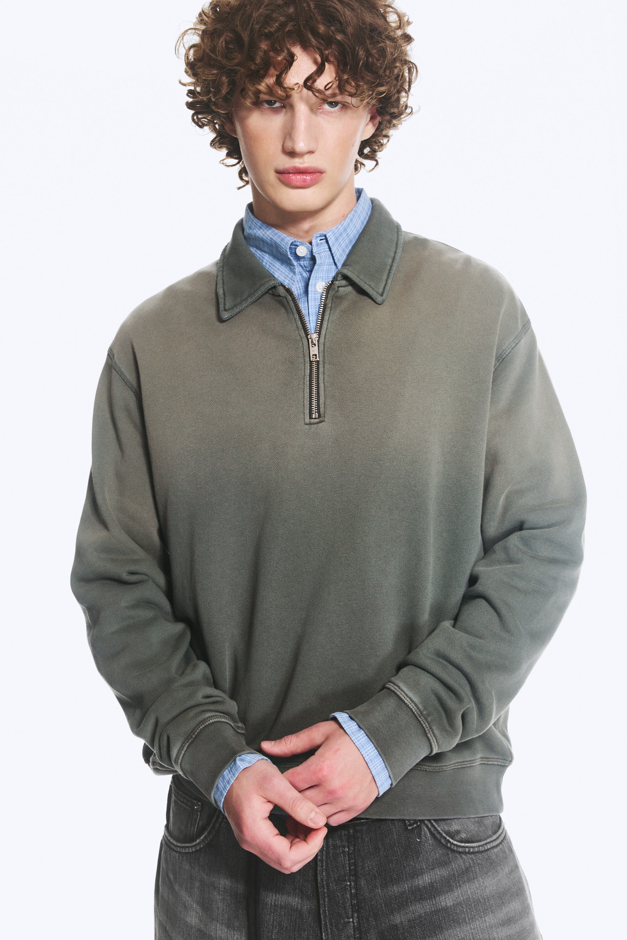 Tvättad Mörkgrön - Quarter zip sweatshirt - 1