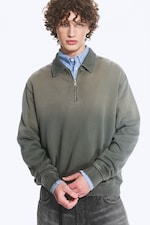 Tvättad Mörkgrön - Sweatshirt med kvartszip - 0