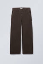 Donkerbruin - Canvas broek met ruimvallende pasvorm - 0