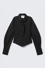 Black - Fitted Tie Detail Poplin Shirt - 4
