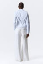 Striped Blue - Long-Sleeved Wrap Poplin Shirt - 3