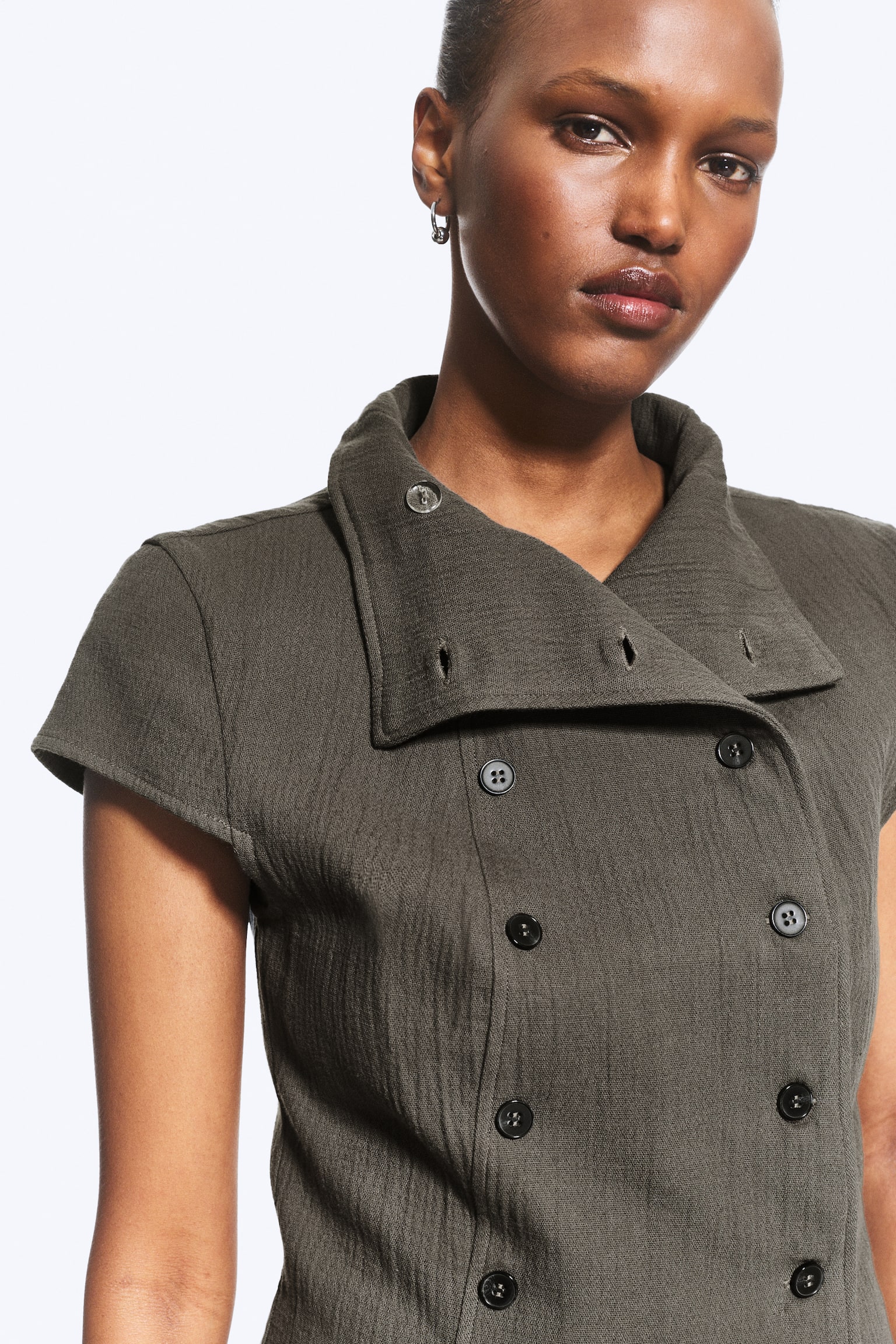 Zweireihiges Baumwolltop-Dunkles Graubraun - 6