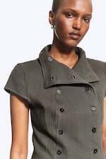 Donkertaupe - Double-breasted katoenen top - 1