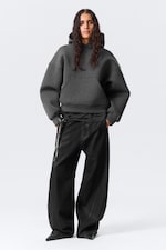 Dark Grey Melange - Oversized Scuba Hoodie - 1