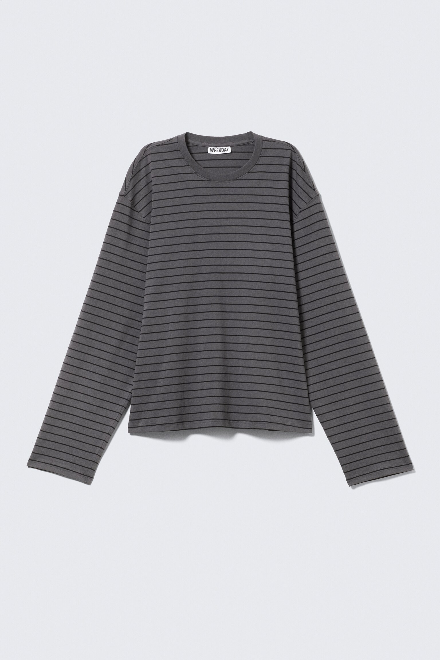 T-shirt boxy in cotone a maniche lunghe - Grigio scuro a righe/Nero/Nero a righe/Bianco - 2