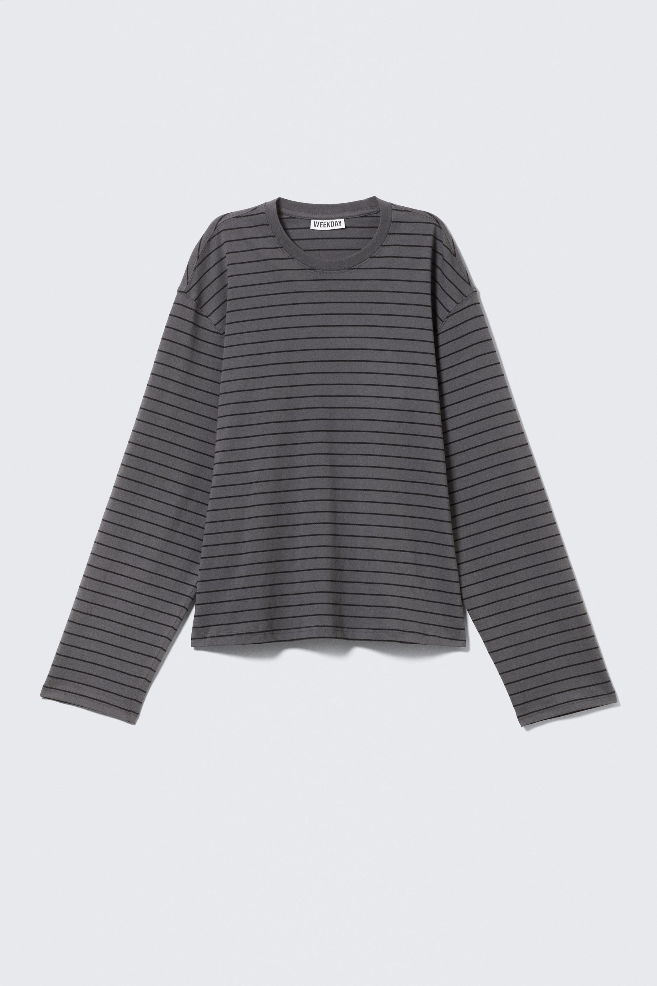 Gestreept donkergrijs - Boxy katoenen T-shirt met lange mouwen - 3