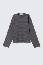 Gestreept donkergrijs - Boxy katoenen T-shirt met lange mouwen - 3