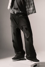 Dark Blue - Distressed Cotton Terry Sweatpants - 4