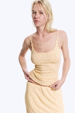 Light Yellow - Floral - Slim Ribbed Strap Top - 0