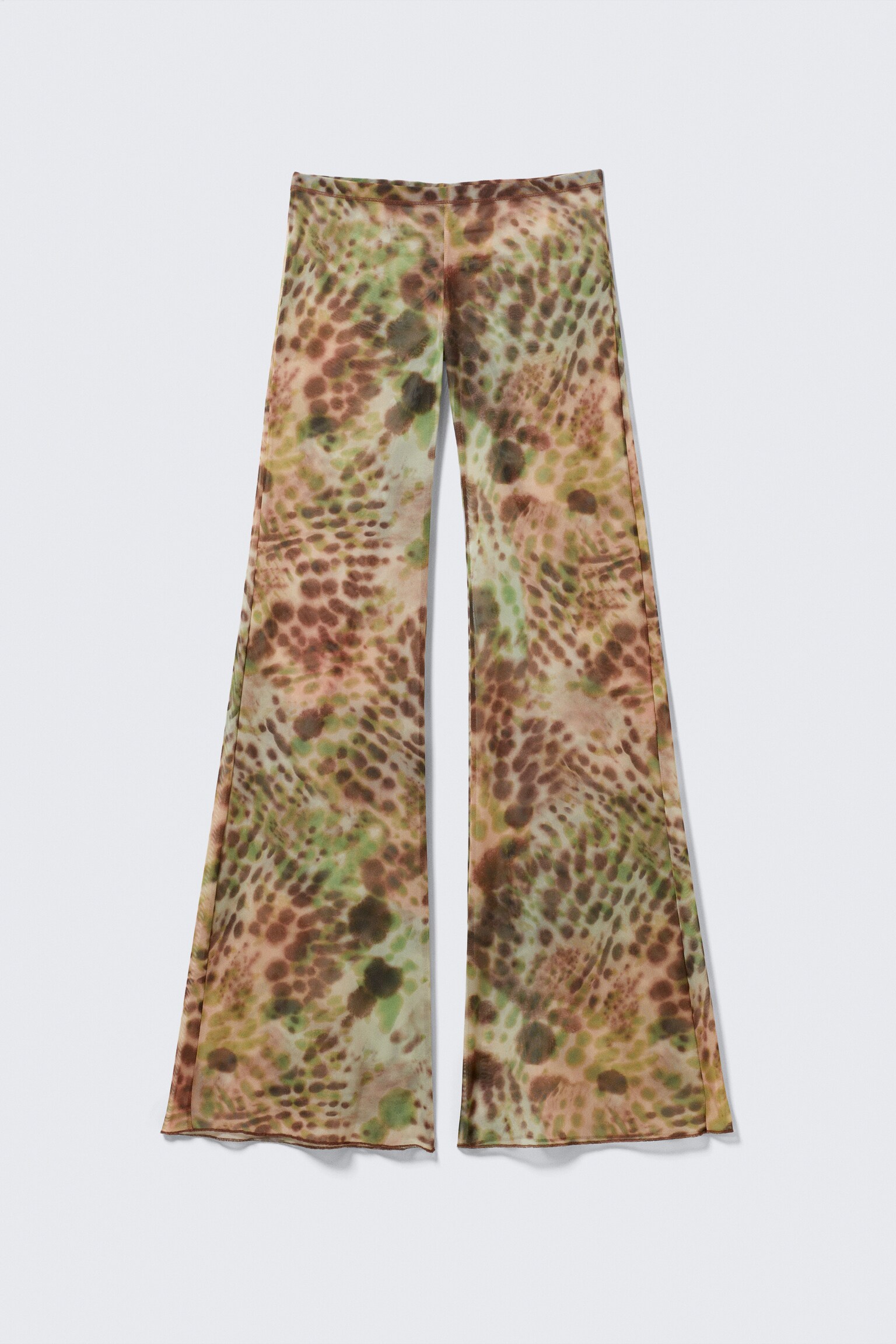 Flared Printed Mesh Trousers - Brown & Green - Floral Dots/Dark Brown - Blurry Floral - 2