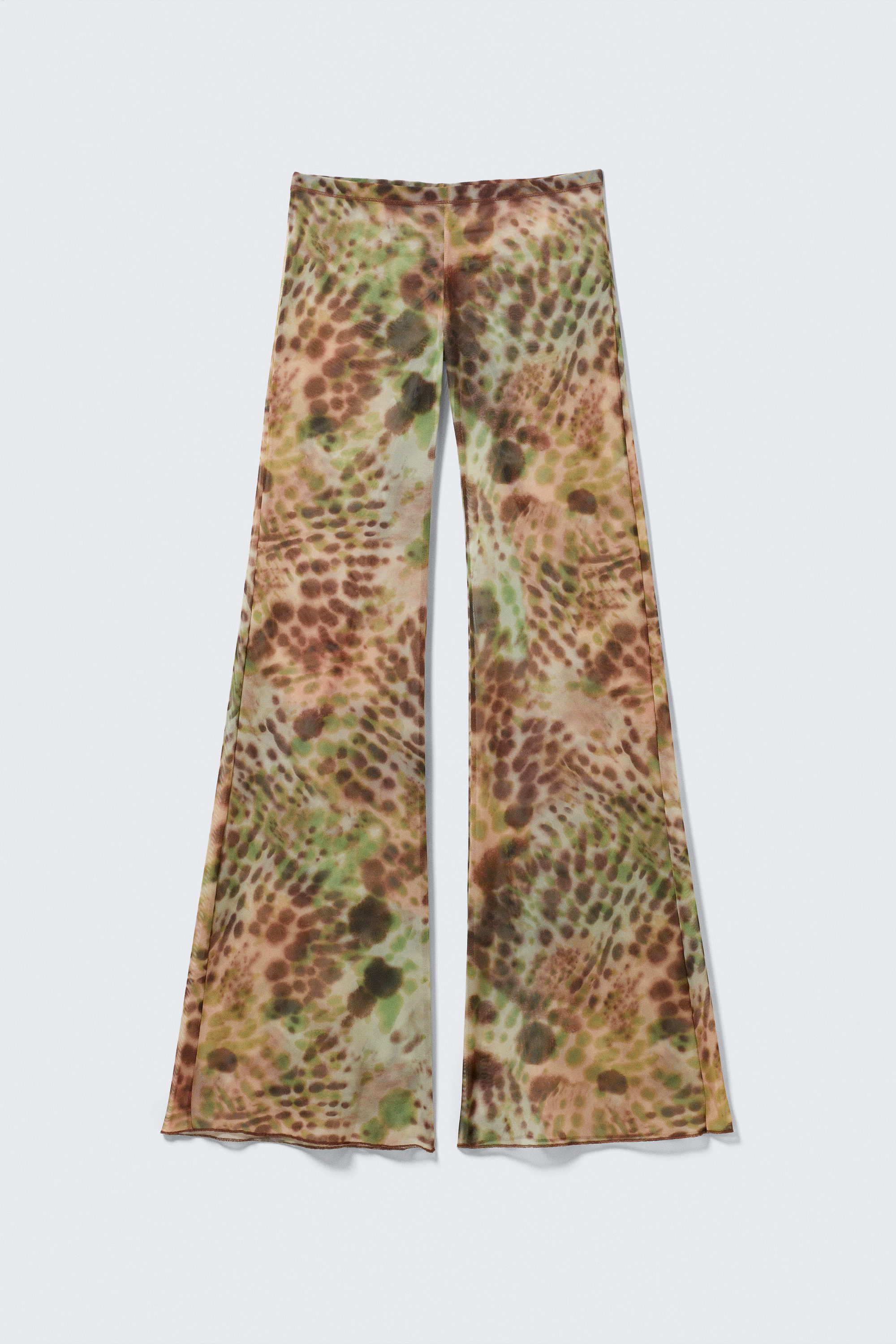 #562E2B - Flared Printed Mesh Trousers - 1