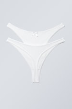 White - 2-pack Pointelle Thongs - 1