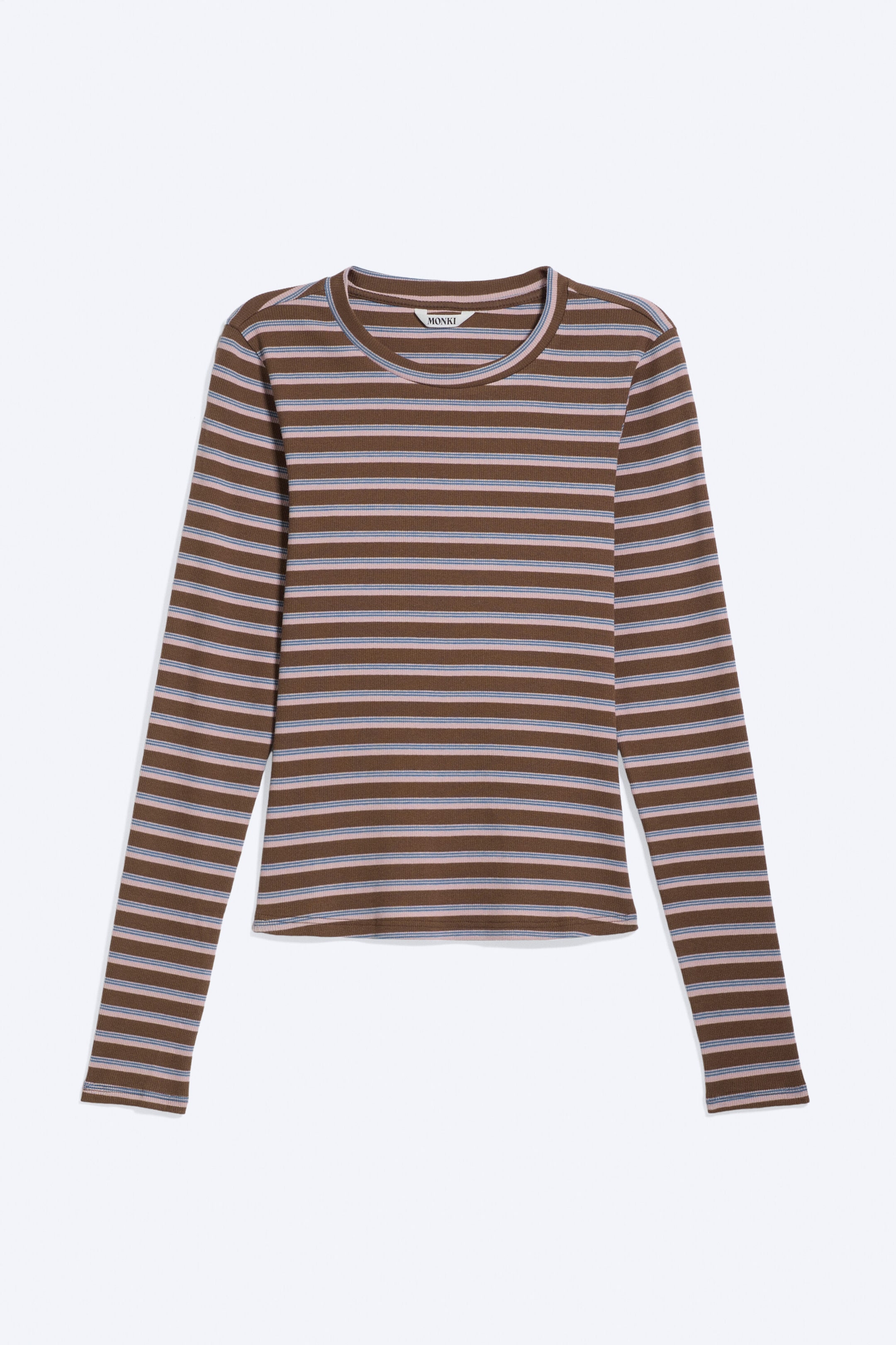 Braun/Blau/Pink gestreift - Enges, geripptes Longsleeve - 3