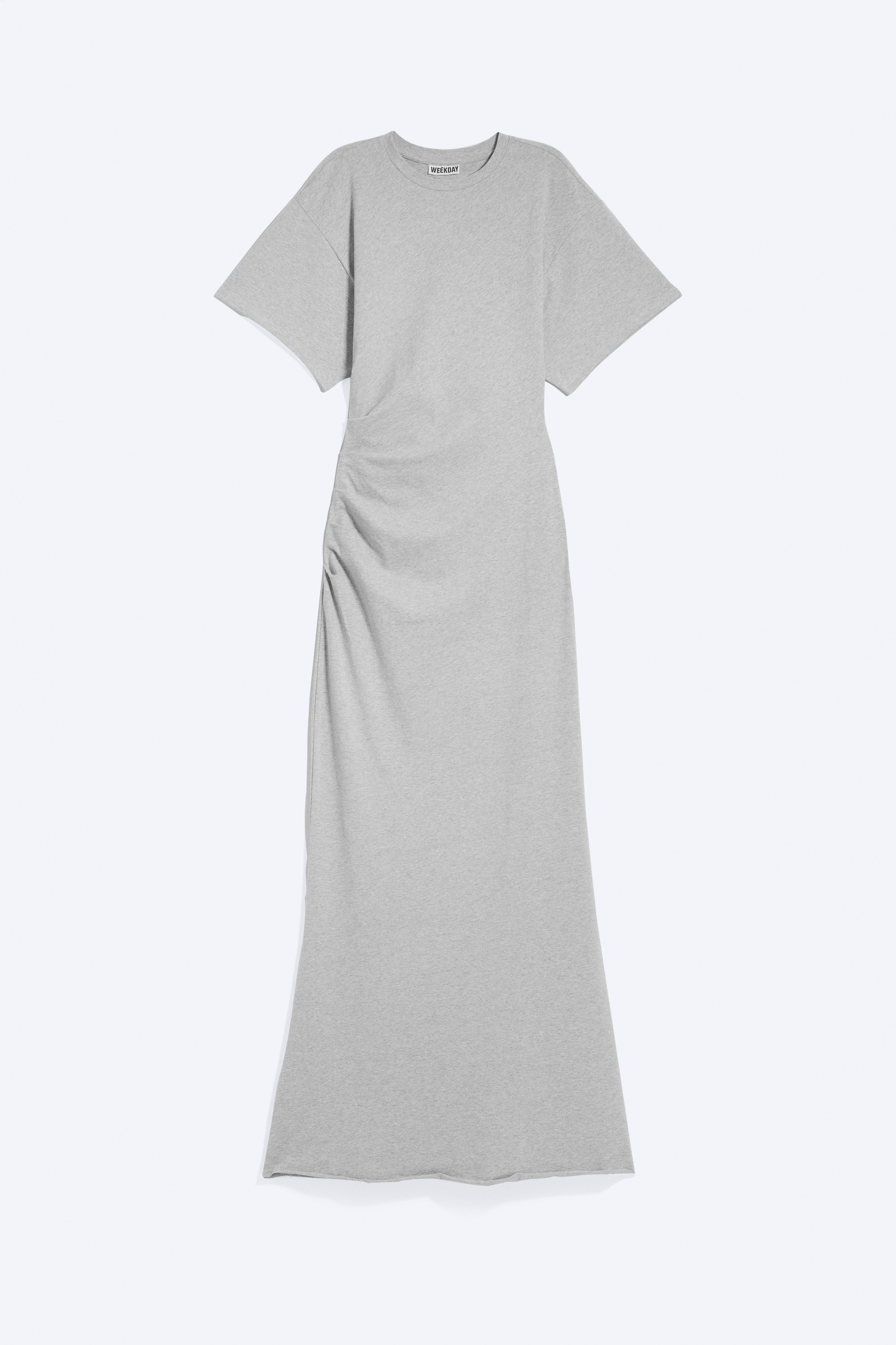 Maxi abito arricciato a maniche corte - Grigio chiaro polveroso mélange/Talpa scuro/Nero/Bianco