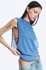 Blau - Tanktop mit Raffungen - 2