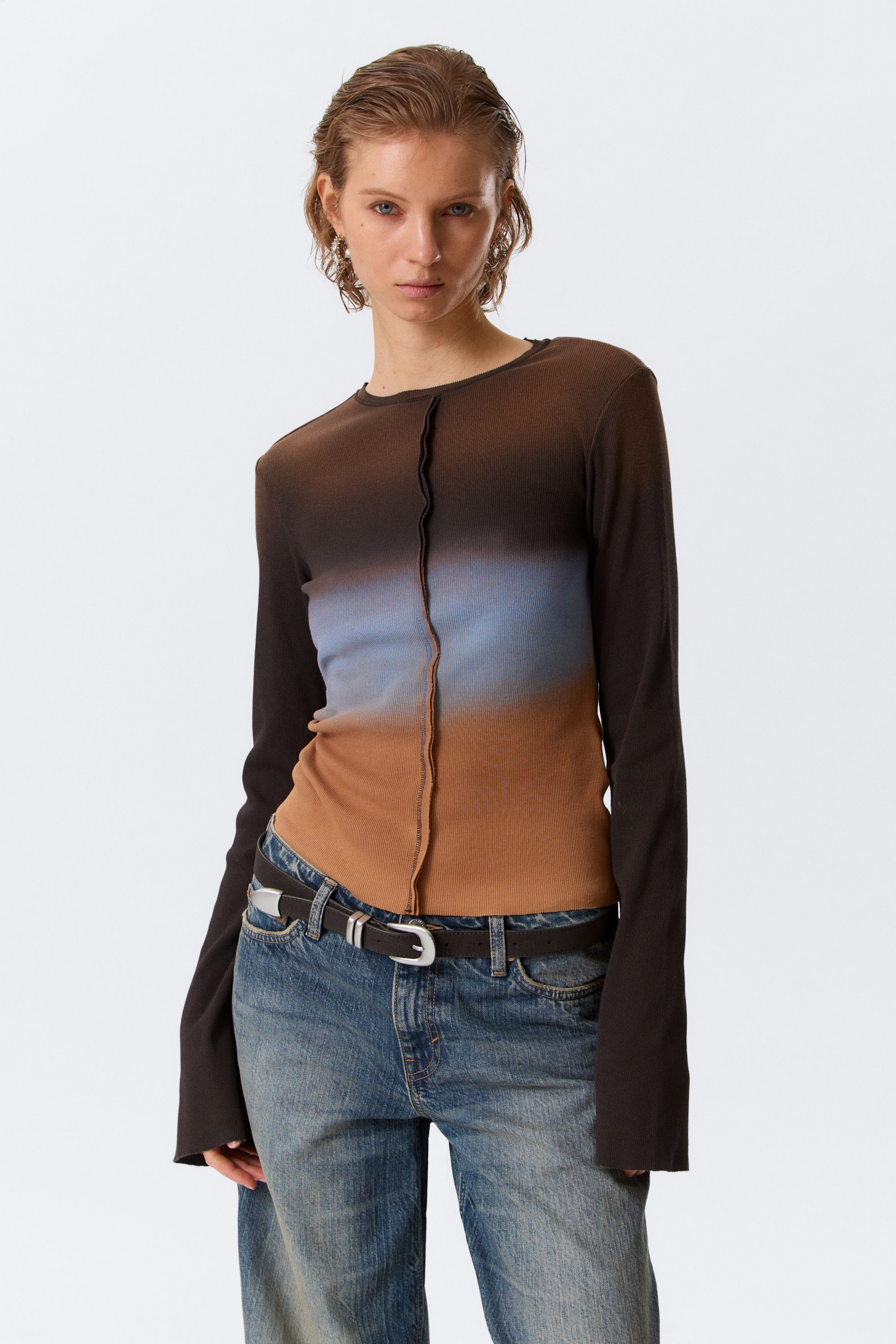 Dark Brown Gradient - Nauwsluitende top met print en lange mouwen - 1