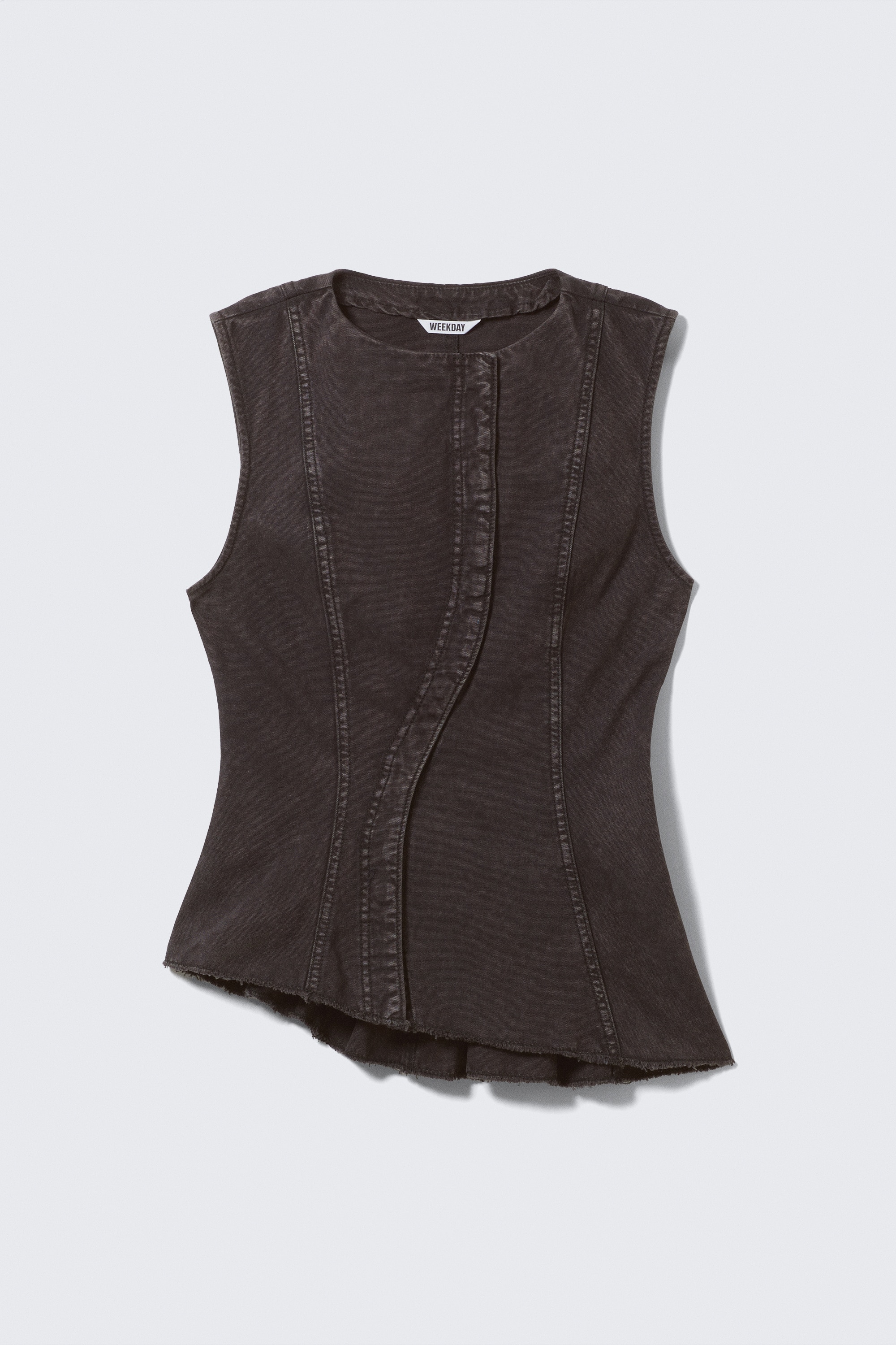 Sleeveless Asymmetric Peplum Top - Washed Black/White/Black/Dark Brown/Dark Grey