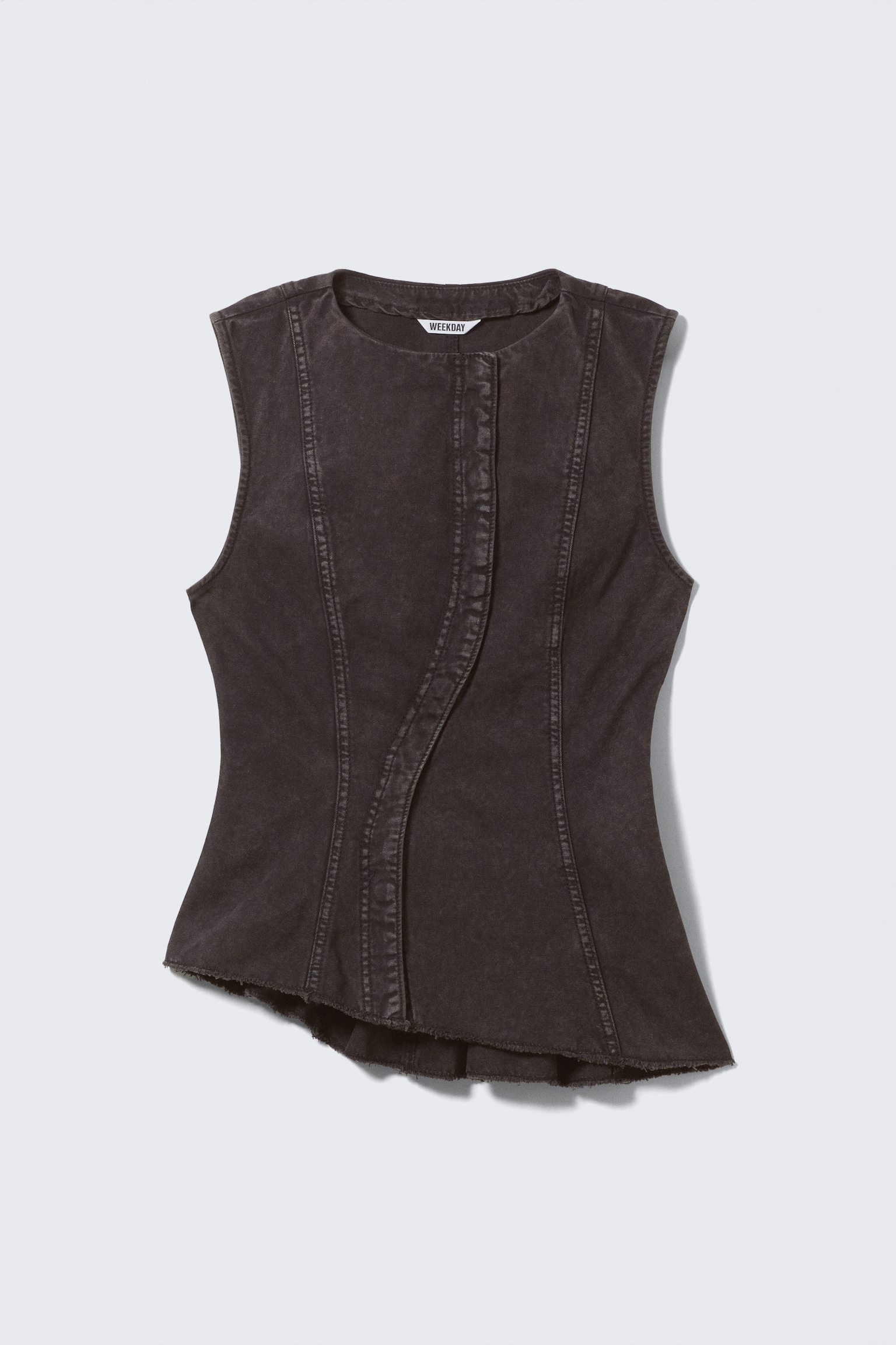 Sleeveless Asymmetric Peplum Top - Vypraná čierna/White/Black/Tmavohnedá - 2