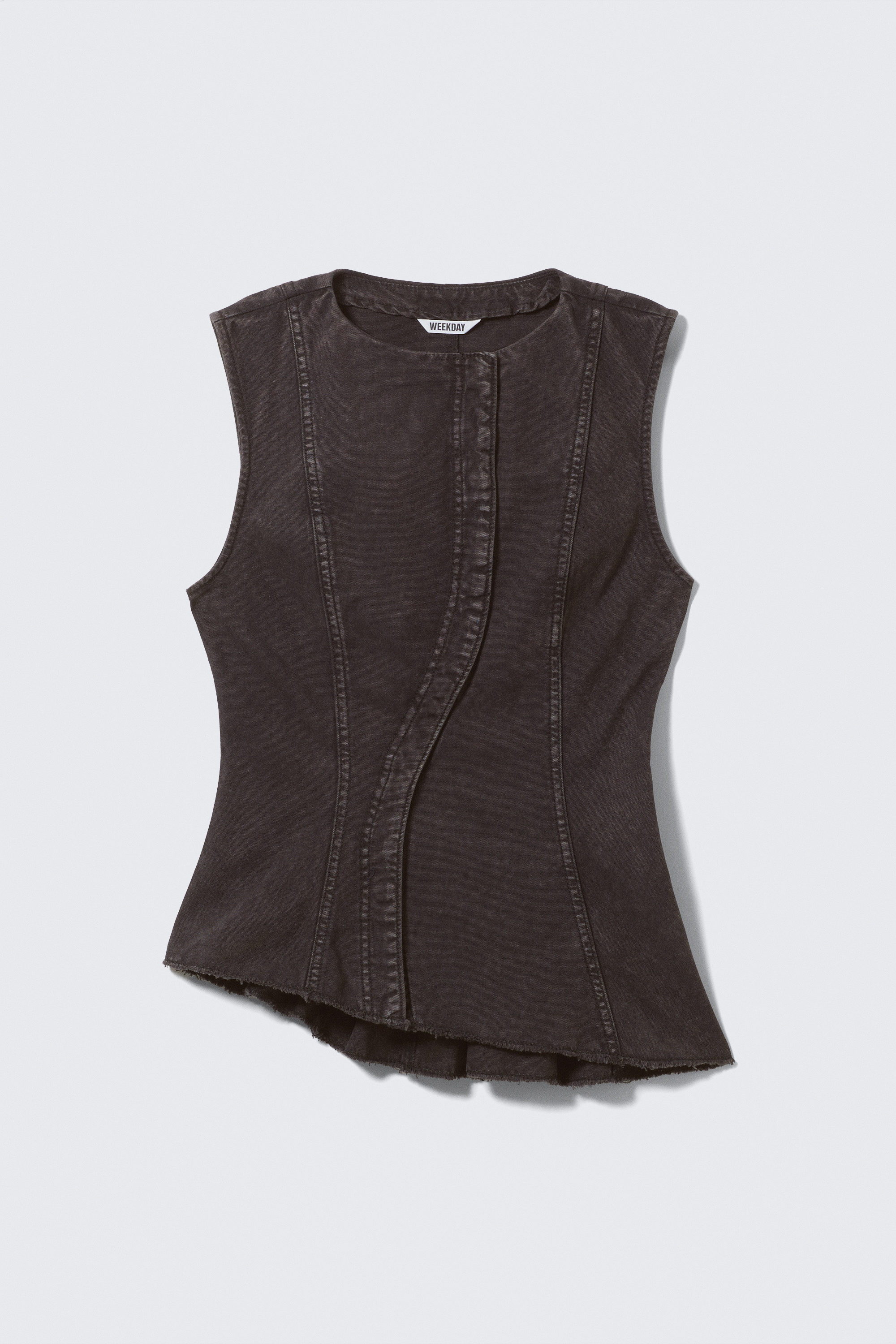 Washed Black - Sleeveless Asymmetric Peplum Top - 1