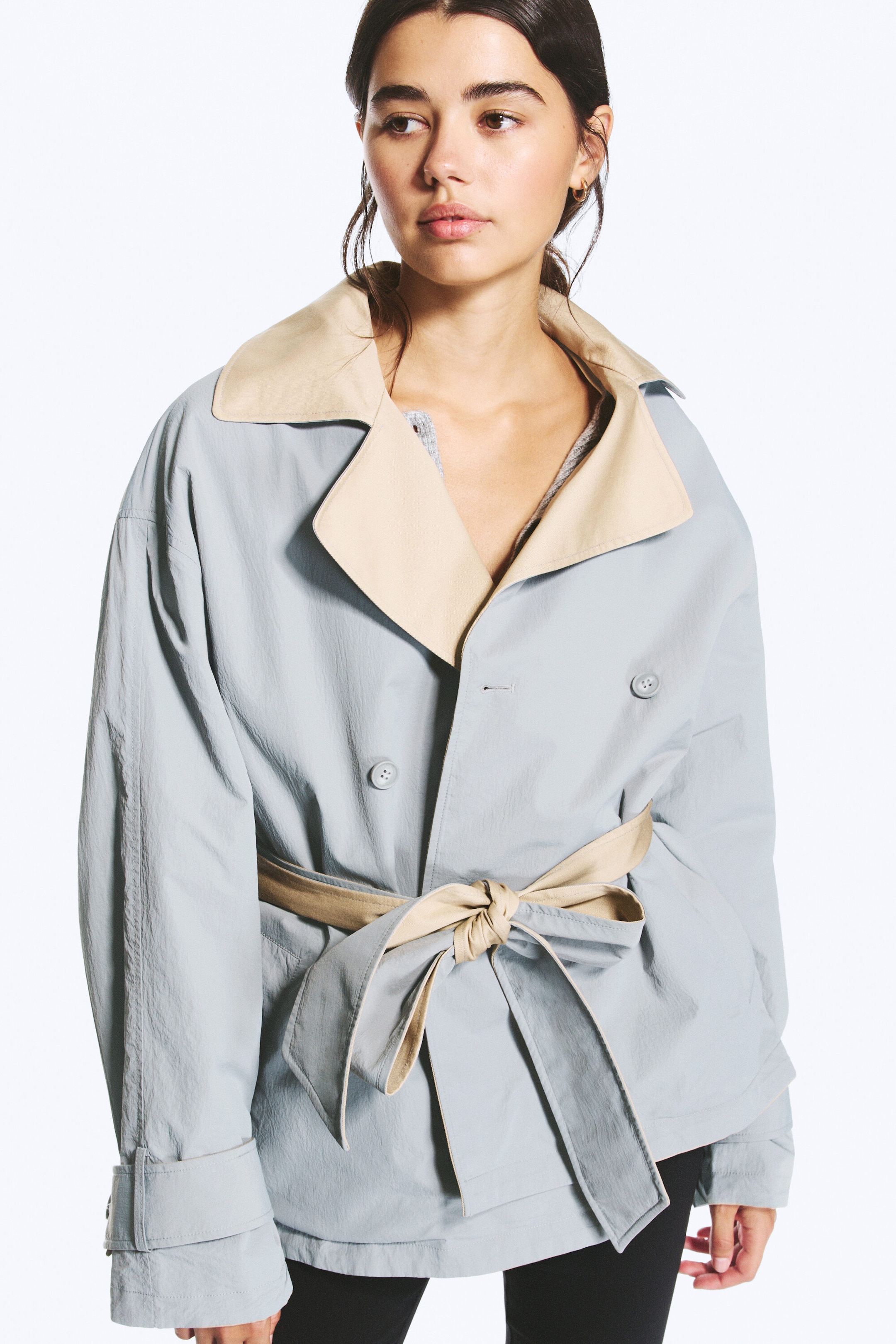 Beige & Light Grey - Trench-coat réversible à double boutonnage - 2