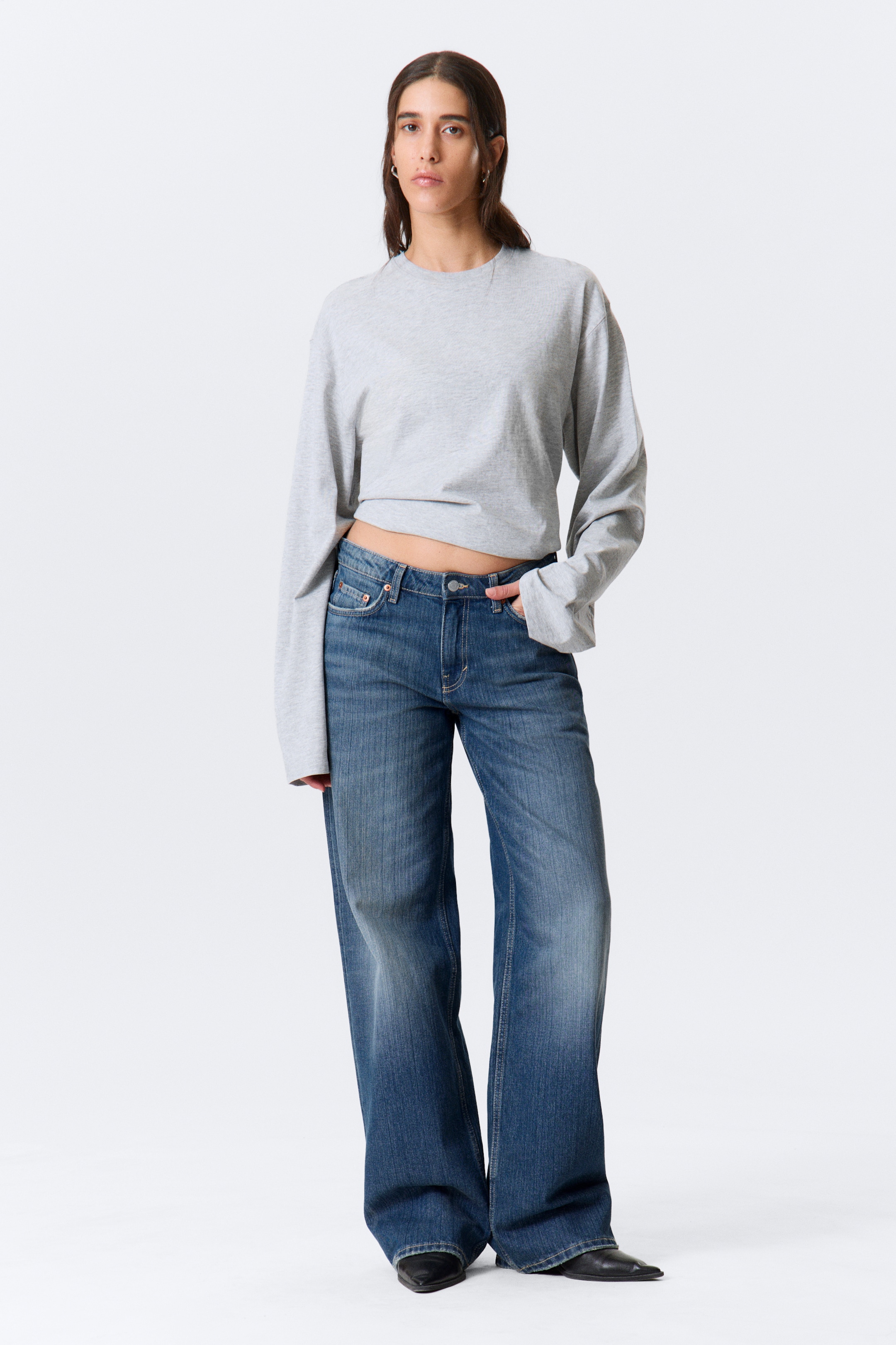 Agrandir l'image: Jean jambe large taille basse Ample - Mine Blue – Bleu moyen - FEMME | H&M FR 1