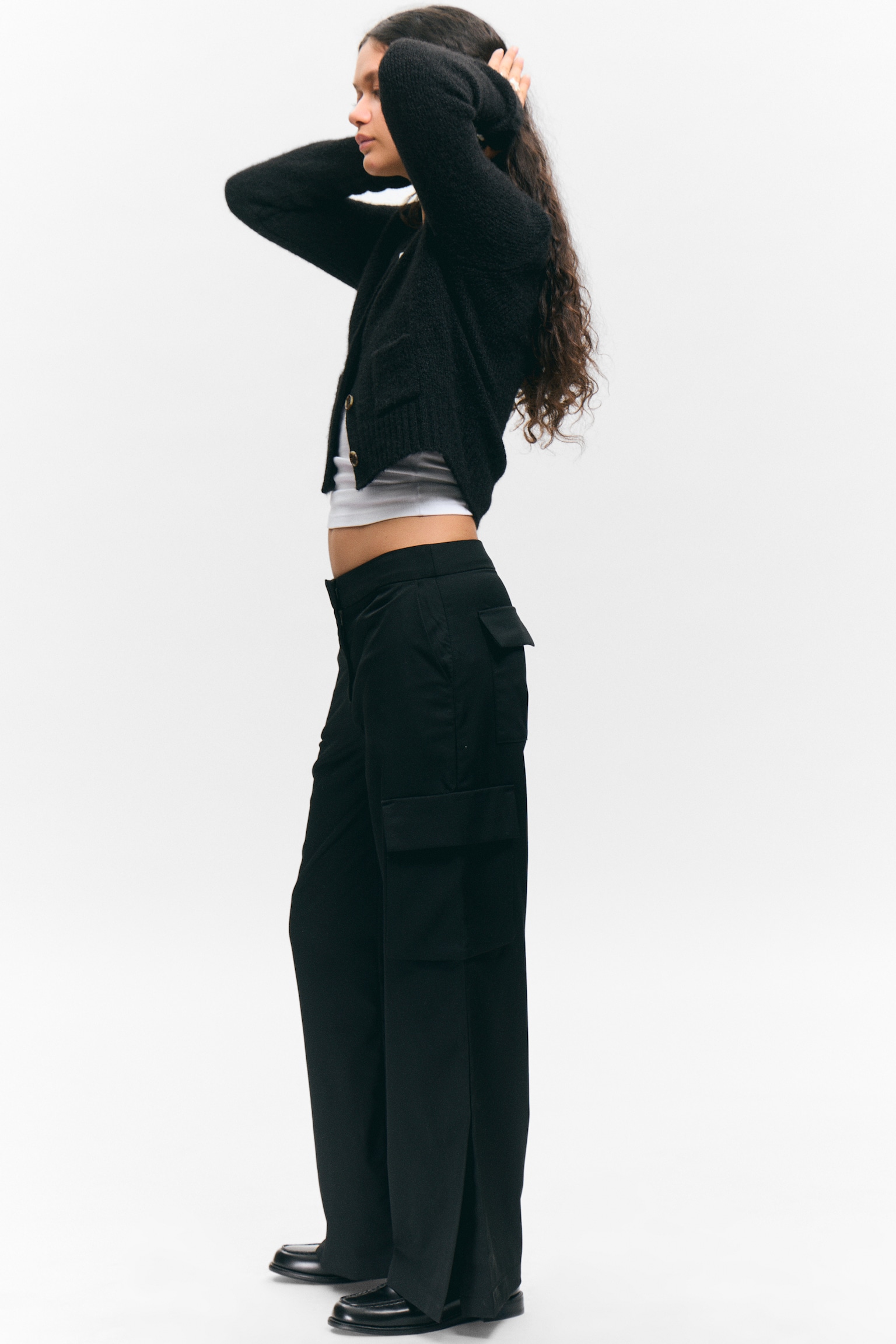 Low Rise Cargo Suiting Trousers - Black - 4
