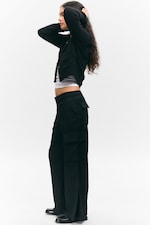 Black - Low Rise Cargo Suiting Trousers - 1