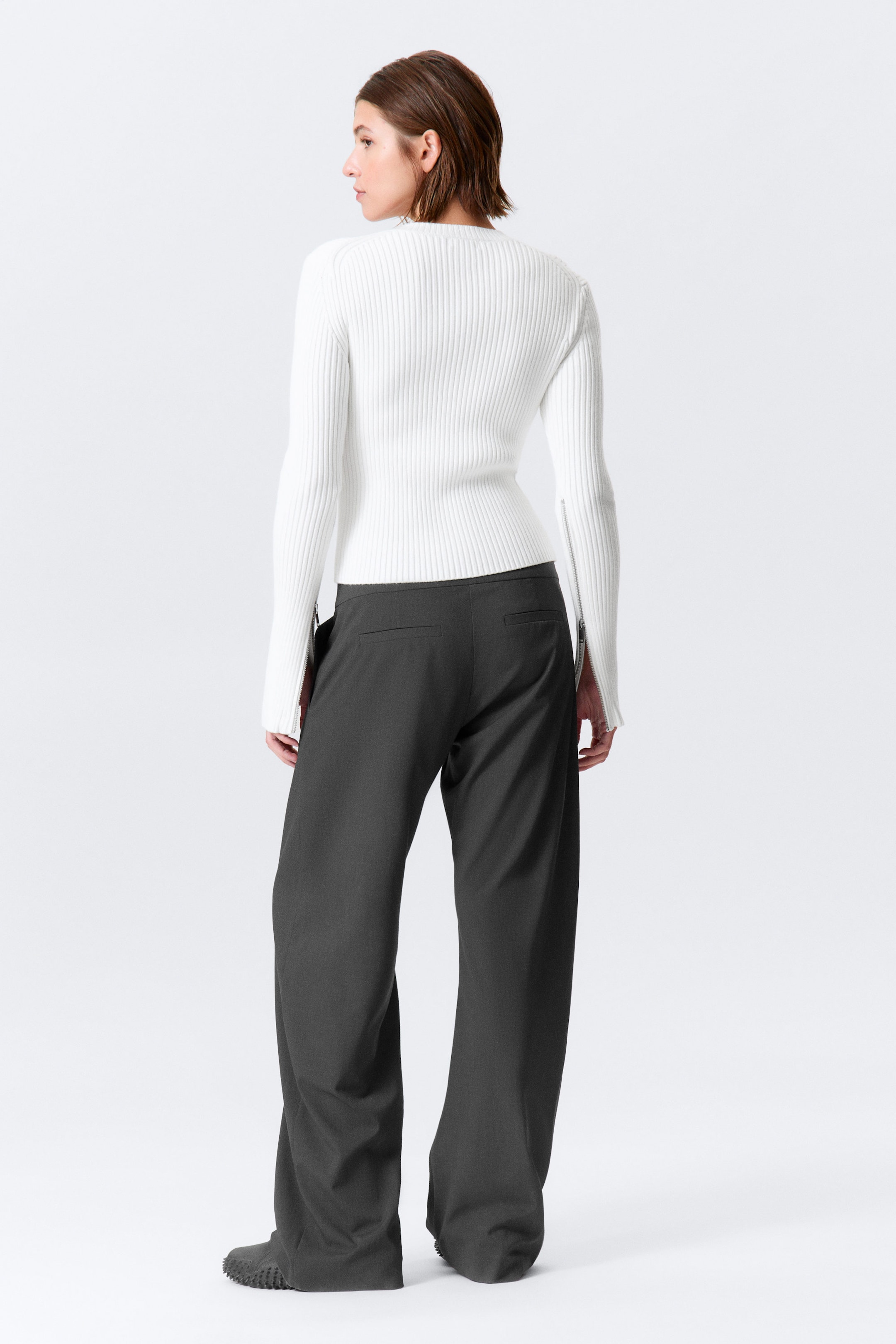 Off-white - Ribbed Fitted Zip Cardigan - 3