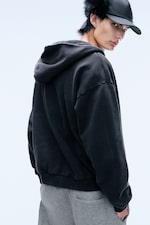 Worn Black - Heavy Loose Zip Hoodie - 3