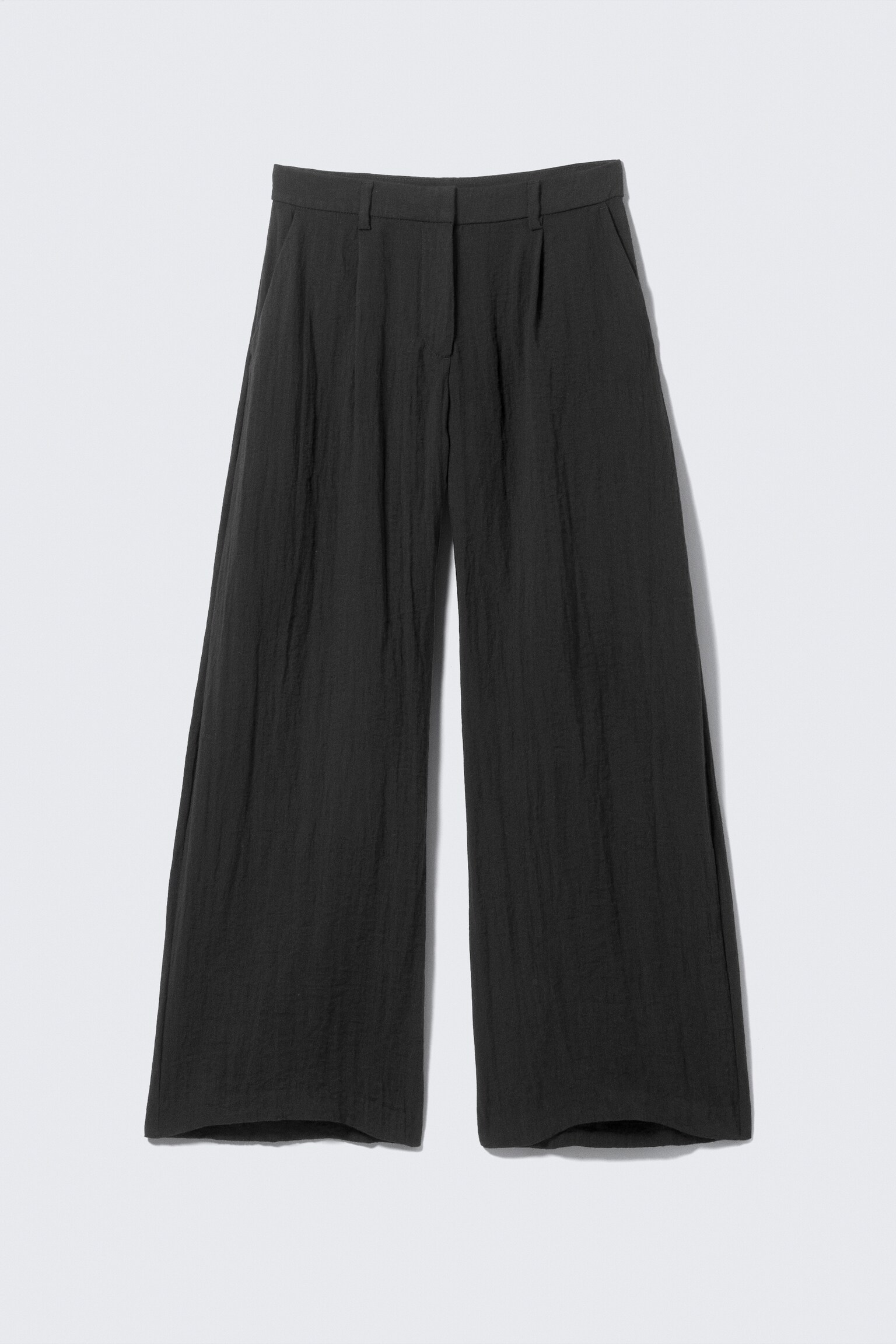Low Rise Wide Leg Crinkled Trousers - Black/Beige - 2