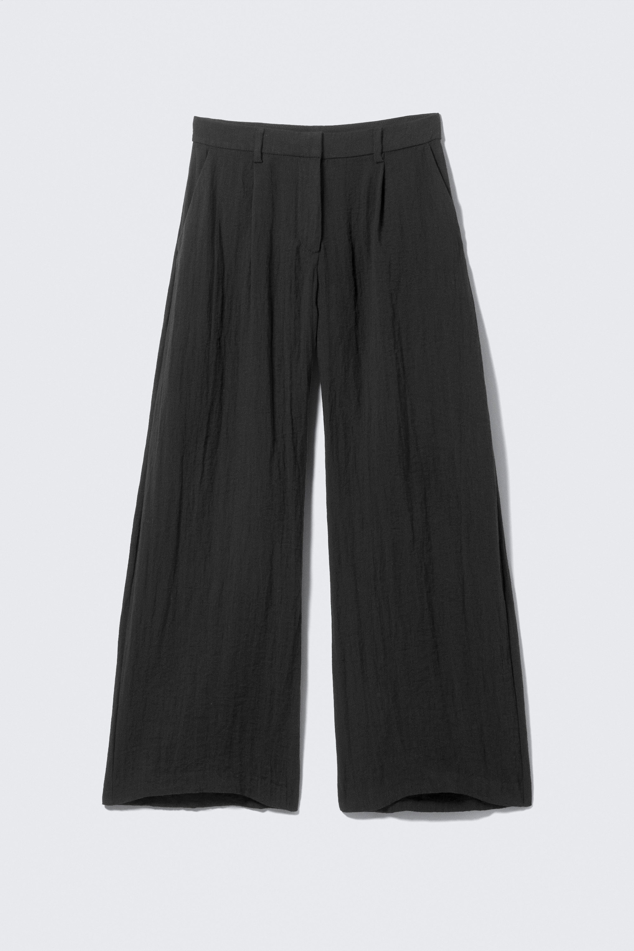 Black - Low Rise Wide Leg Crinkled Trousers - 4