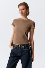 Washed Dark Beige - Slim Short-Sleeved Cotton T-shirt - 0