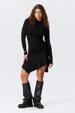 Black - Asymmetric Draped Mini Dress - 0