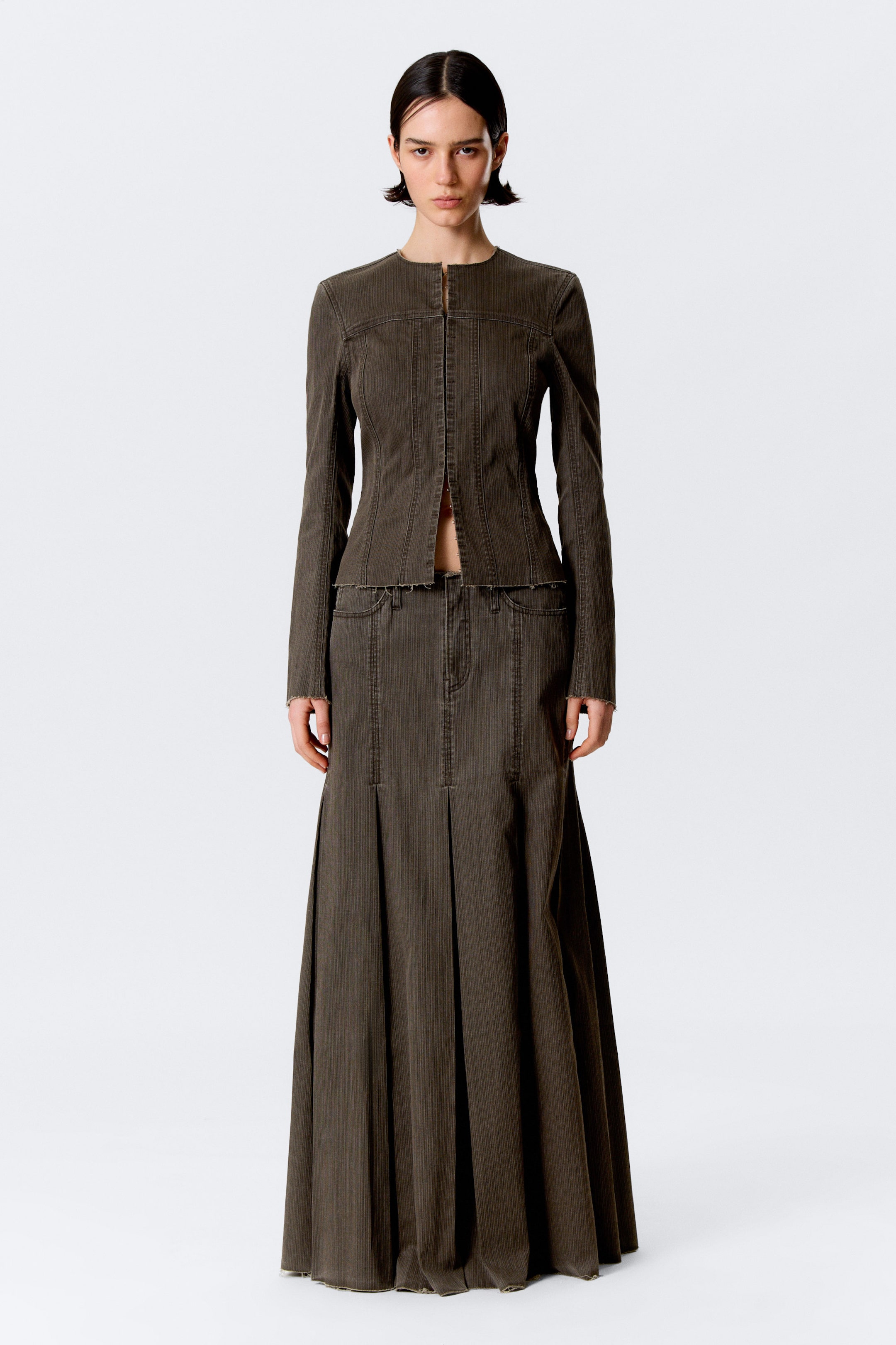 Striped Dark Grey - Lean Frayed Cotton Jacket - 2