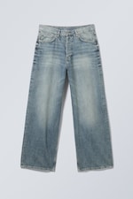 Torn Blue - Medium Blue - Astro Mid Rise Loose Baggy Leg Unisex Jeans - 0