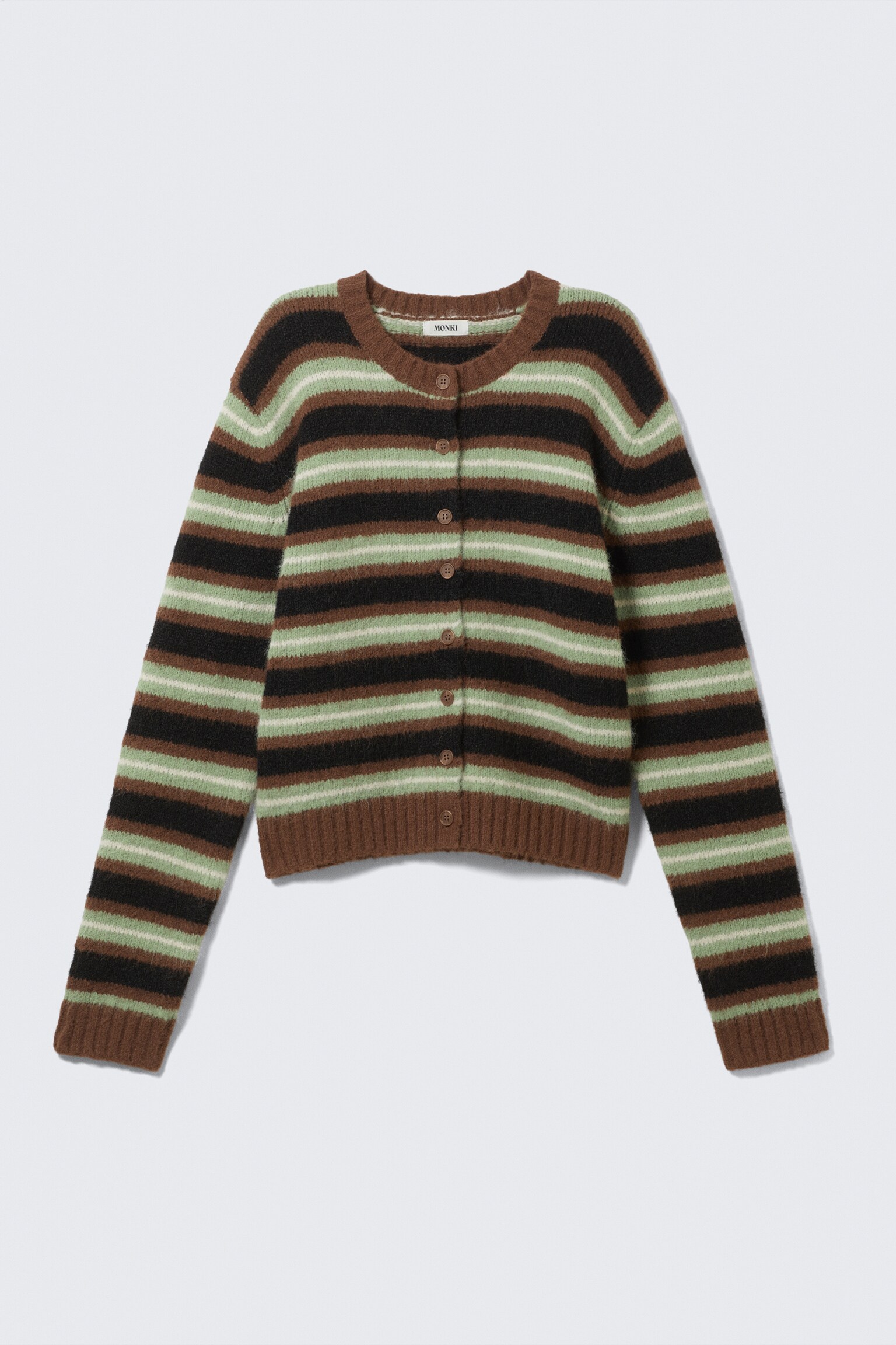 Strikket cardigan med børstet tekstur og knapper - Brun/Sorte/Grønne Striber/Mørkerød & pink striber - 2