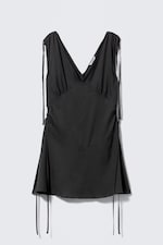 Dark Grey - V-neck Sleeveless Strap Mini Dress - 0