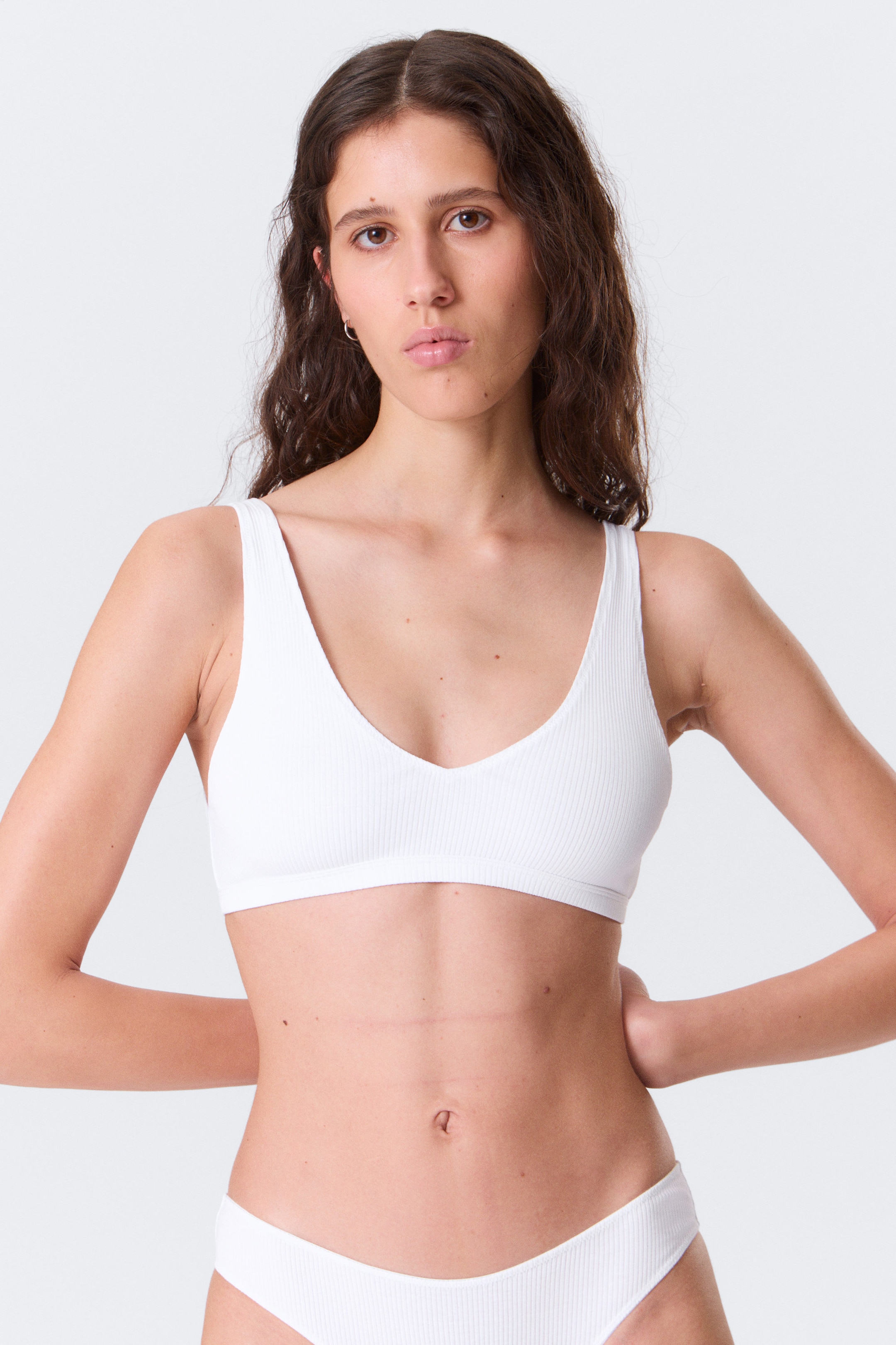 White - Plunge Rib Soft Bra - 2