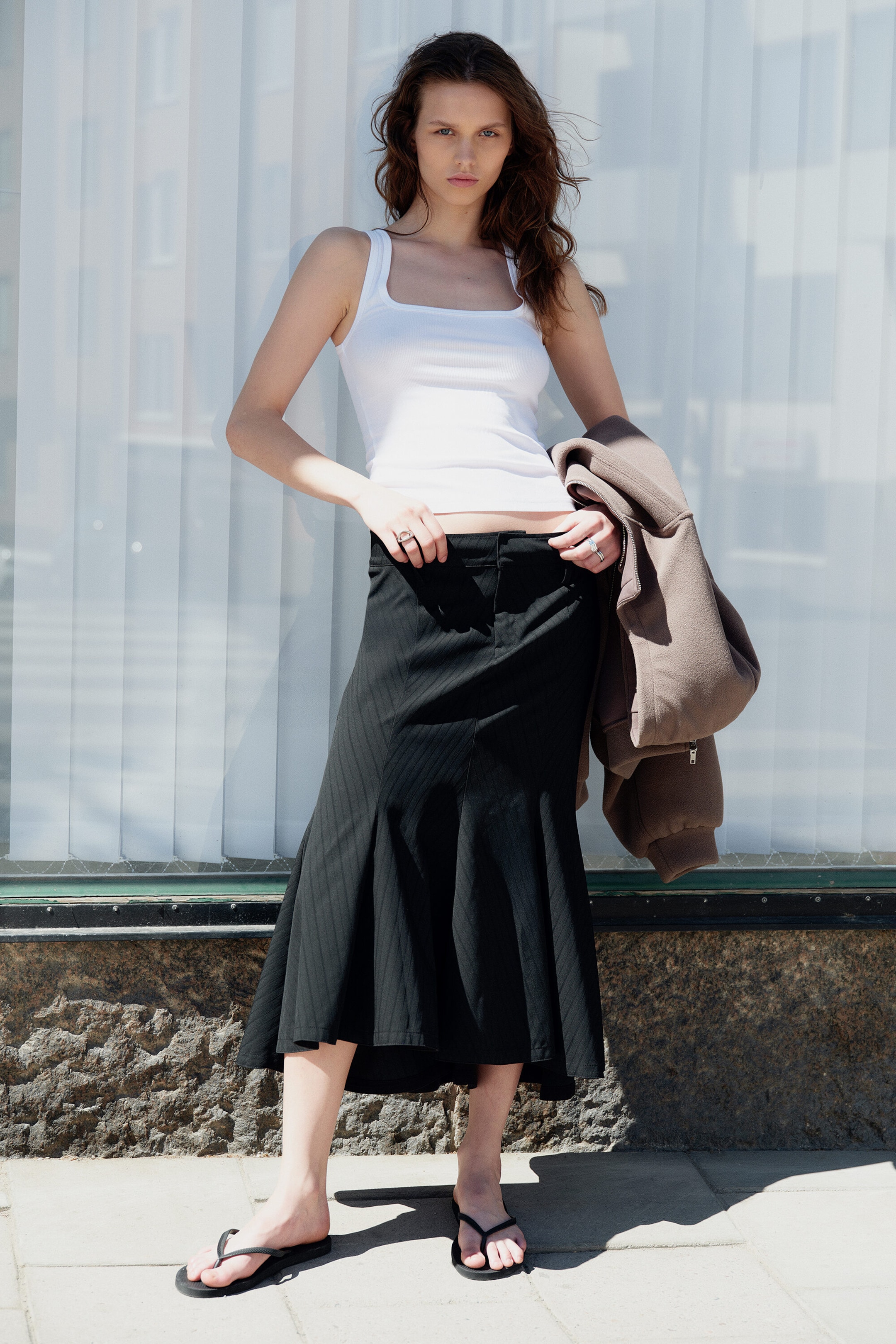 Black - Frayed cotton midi skirt - 1