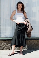 Black - Frayed cotton midi skirt - 1