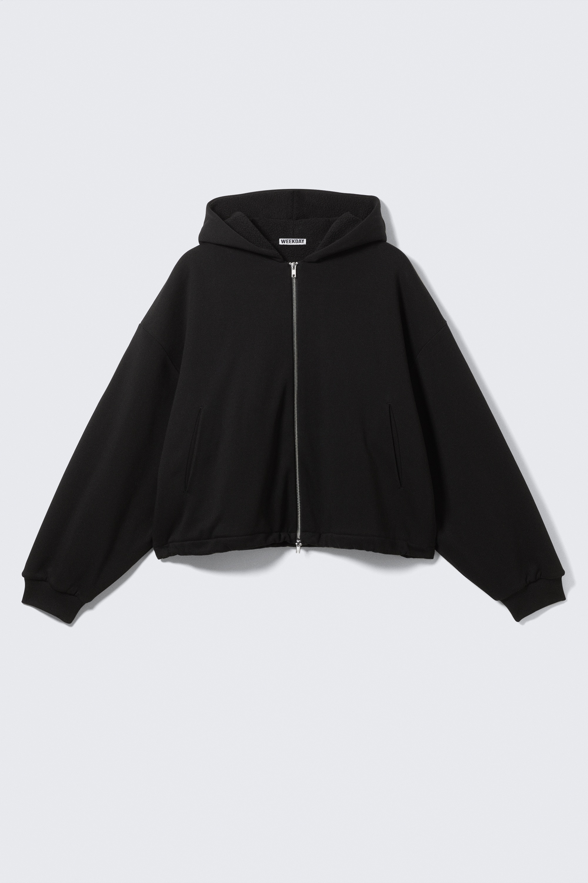 Oversized Fleece Zip Hoodie - Black/Grey Melange